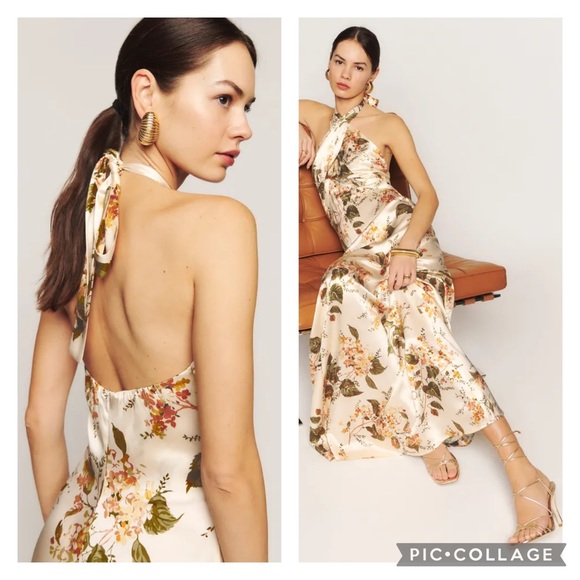 Reformation 2 Veria Silk Maxi Dress Halter Neck Bella - Picture 4 of 14